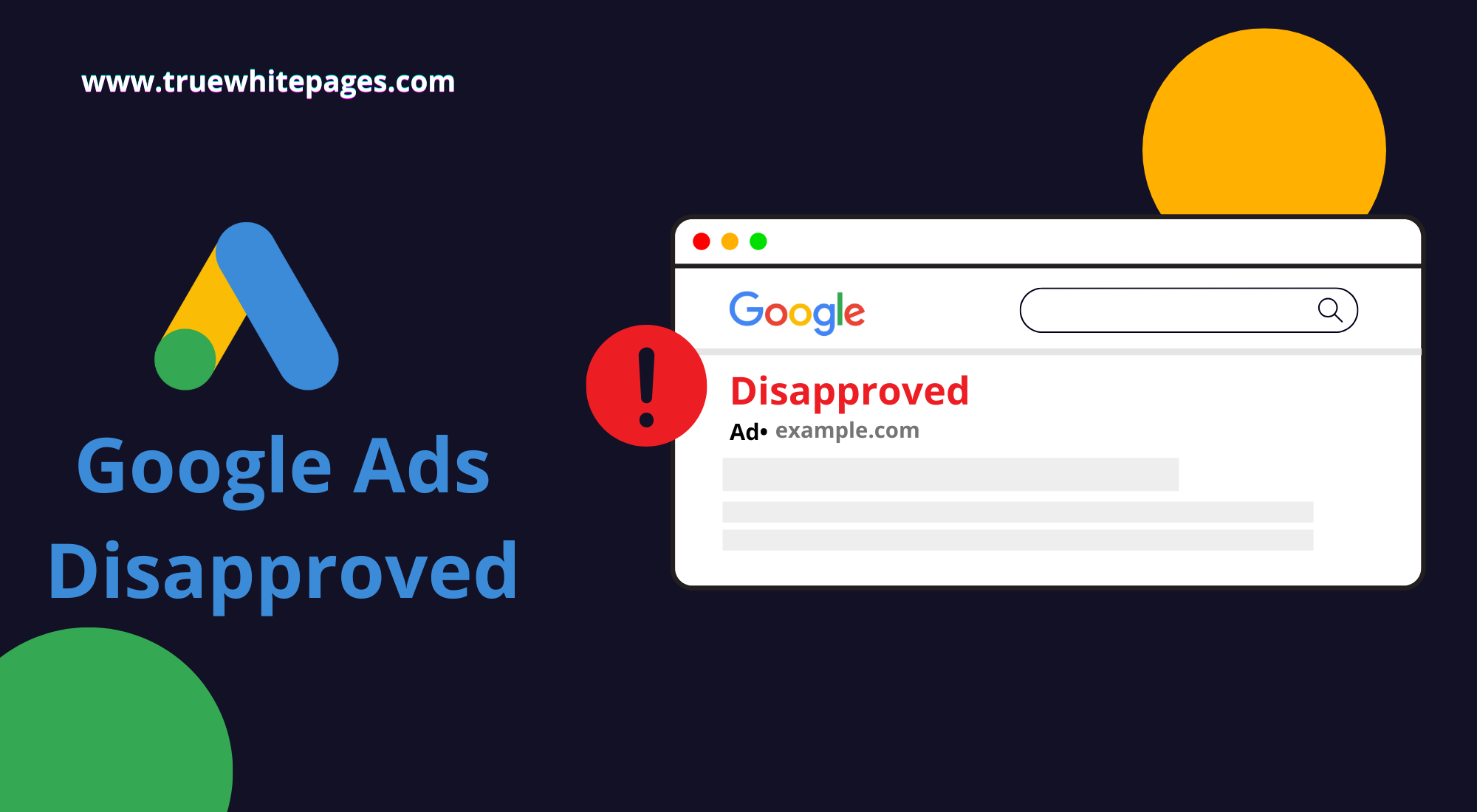 Google Ads disapproval notification with solutions